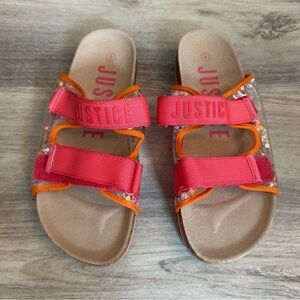 Justice Girls Pink Footbed Slide On Sandal Size 5